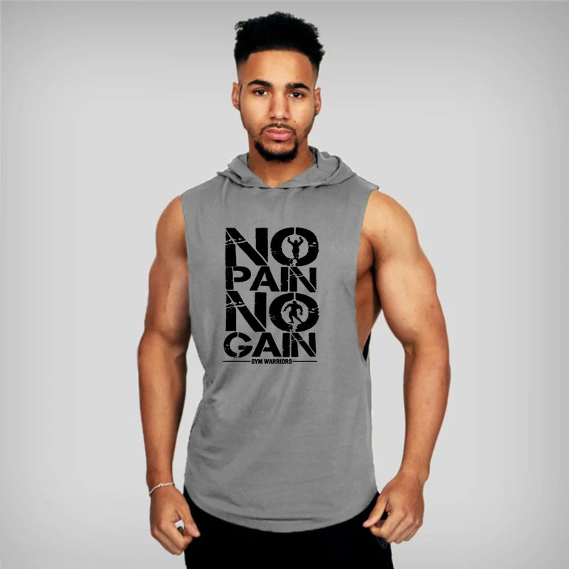 Brand Gyms Clothing Mens Bodybuilding Hooded Tank Top Cotton Sleeveless Vest Sweatshirt Fitness Workout Sportswear Tops Male