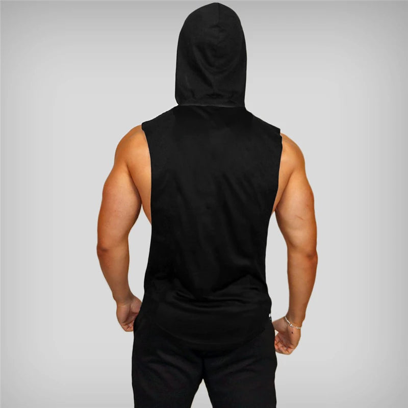 Brand Gyms Clothing Mens Bodybuilding Hooded Tank Top Cotton Sleeveless Vest Sweatshirt Fitness Workout Sportswear Tops Male