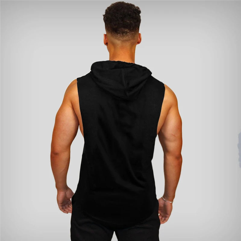 Brand Gyms Clothing Mens Bodybuilding Hooded Tank Top Cotton Sleeveless Vest Sweatshirt Fitness Workout Sportswear Tops Male